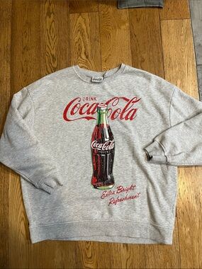 Coca Cola Light Gray Crewneck Sweatshirt with Red Logo & Bottle Graphic